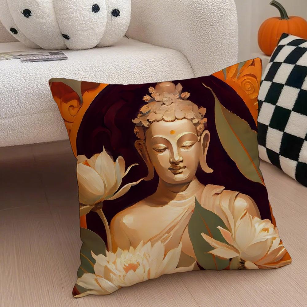 Traditional Indian BBuddhism BBuddha Cushion Cover Throw Pillow Cover Hidden Button Durable Polyester Chair Cushion