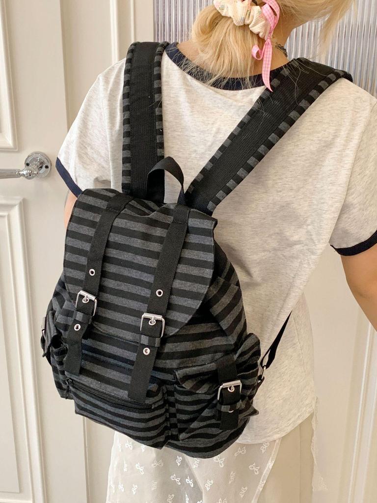 Korean Color Block Retro Stripe Backpack - Versatile, Large Capacity School & Casual Bag