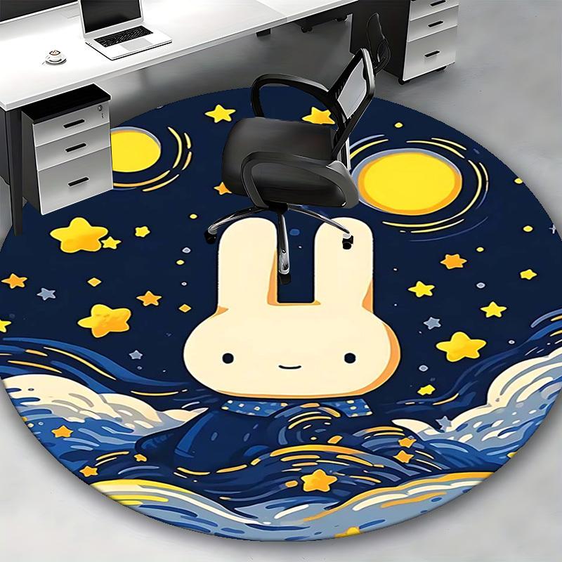 1pc Miffy Moonlit Waves Round Carpet Anime Design Chair Mat, Non Slip Rug for Office & Home Decor