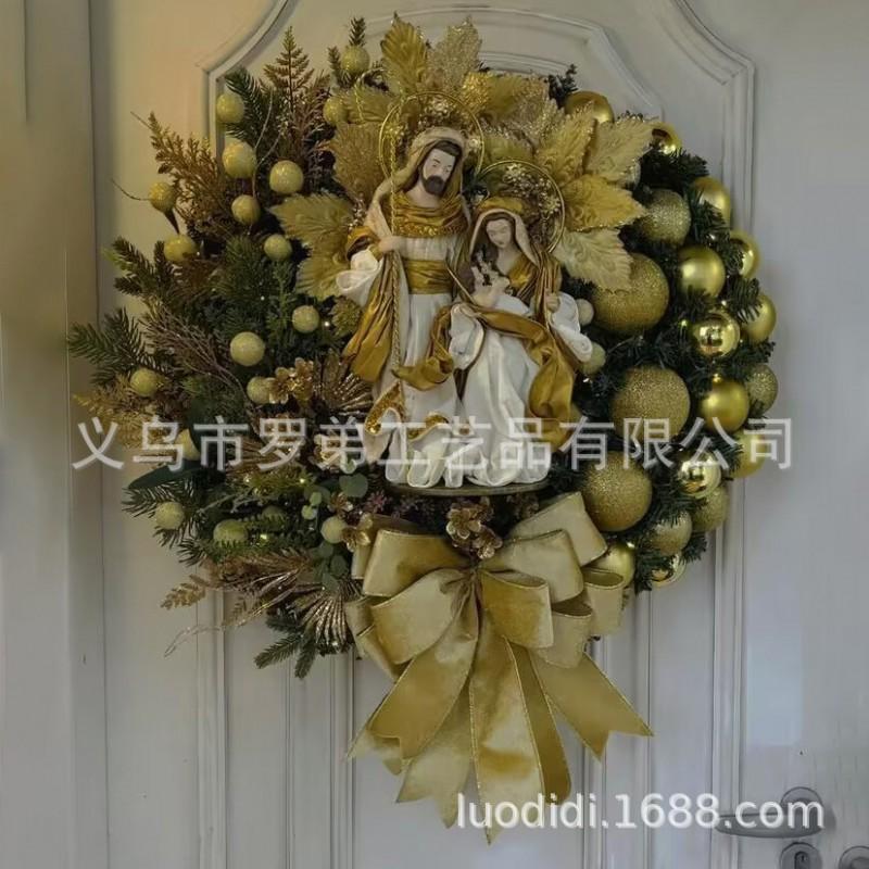 Christmas Decorations Set: LED String Lights Red Poinsettia Flowers Wreath Door Hanging Home Festive Interior