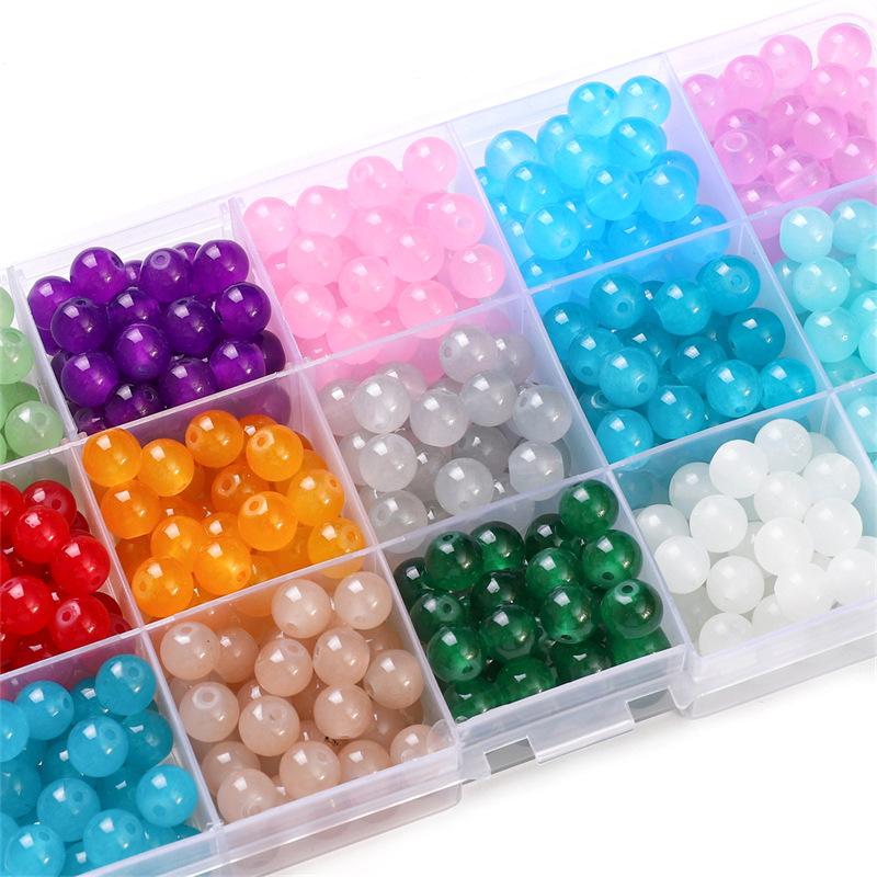 Glass Jelly Solid Color Imitation Jade Round Beads Loose Beads DIY Handmade Necklace String Beads Jewelry Accessories Beads for Jewelry Making