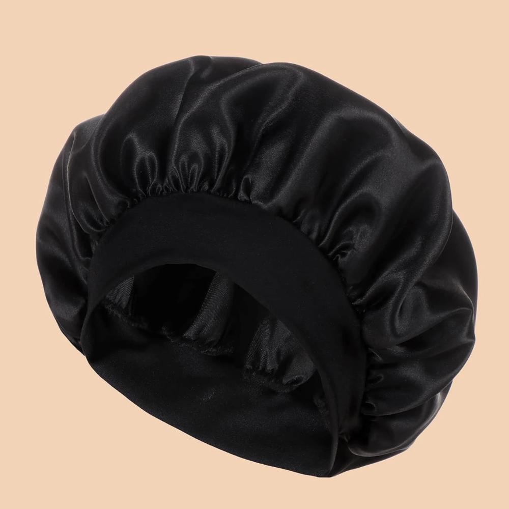 1pc Women's Solid Color Satin Wide-Brimmed Shower Cap Suitable For Daily Use Silk Bonnet Satin Bonnet