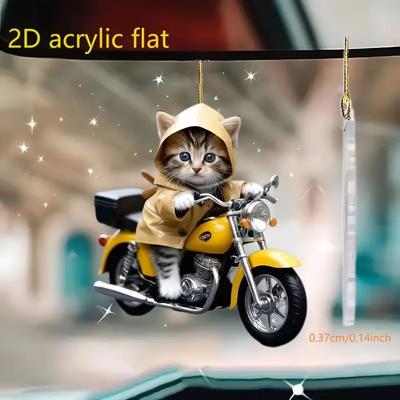 Novo acrílico plano 2D gato andando motocicleta carro decoração pingente mochila chaveiro capa de telefone celular pingente