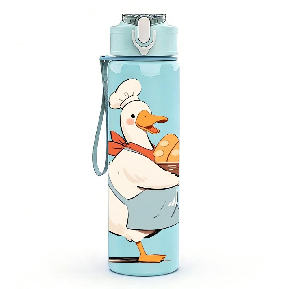 1PC Chef Goose Carrying Bread Loaf Print 750ml Color Plastic Sports Water Bottle Leakproof Flip Straw Lid Suitable for Sports Office Home Use