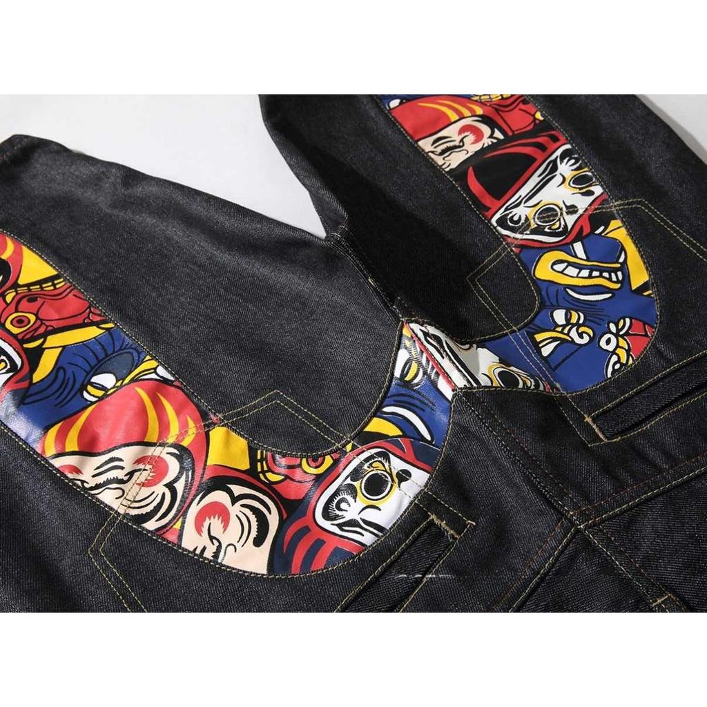 RogueWave Pantaloncini Denim Uomo Neri Hiphop Jeans Pantaloni Fiori di Ciliegio Totem Drago Lavati Cerniera pantaloncini