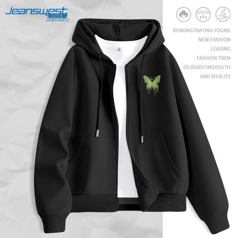 

JEANSWEST Women s 2025 Autumn Loose Fit Hooded Zipper Cardigan Jacket 2XL