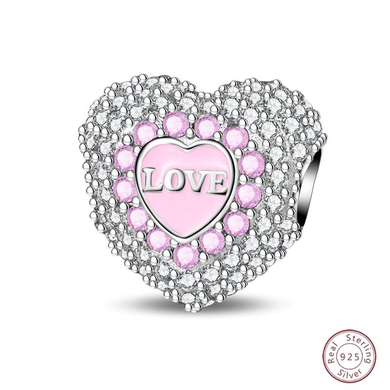 New Copper Charm Bead Mother'S Day Love Heart Family Charm Bead Pendant Fits Bracelet Womens Jewelry Gift