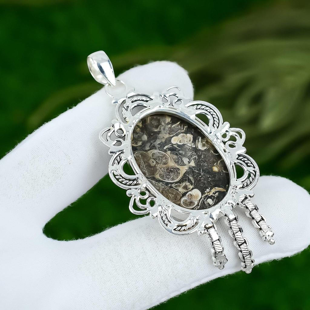 Easter Deal Oval Natural Turritella Agate Sterling Silver Bezel Pendant Jewelry