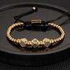 Men's Adjustable Braided Hip Hop Bracelet with Retro Copper Crown, Pineapple Beads, and Vacuum-Plated Titanium Steel.