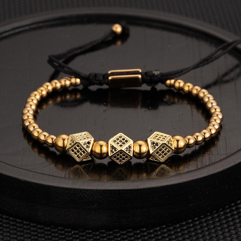 Men's Adjustable Braided Hip Hop Bracelet with Retro Copper Crown, Pineapple Beads, and Vacuum-Plated Titanium Steel.