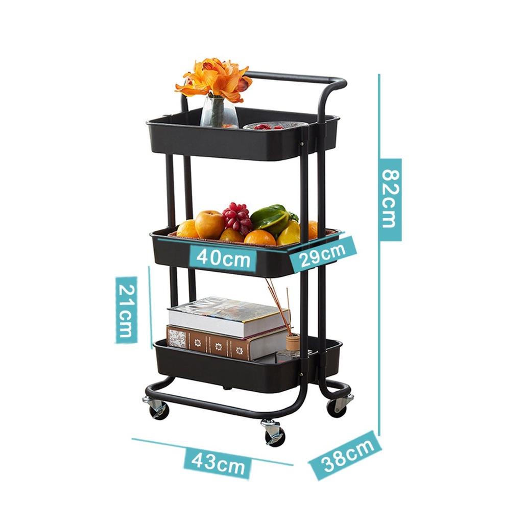 3-Tier 50KG Organizer Serving Trolley Kitchen Bathroom Rolling Trolley Cart Basket Stand Kitchen Trolley Storage Organizer Rack чёрный