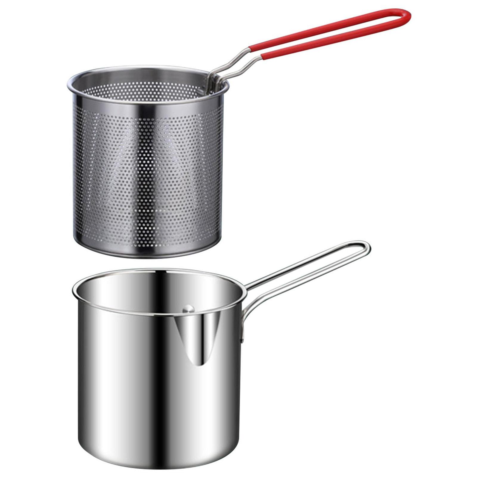 

304 Stainless Steel Frying Pan with Strainer Basket and Handle Deep Frying Pot for Frying Fish Shrimp A