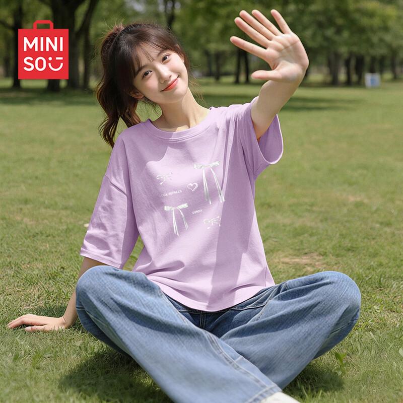 MINISO Women s 2026 Summer Round Neck Loose Fit T-Shirt S