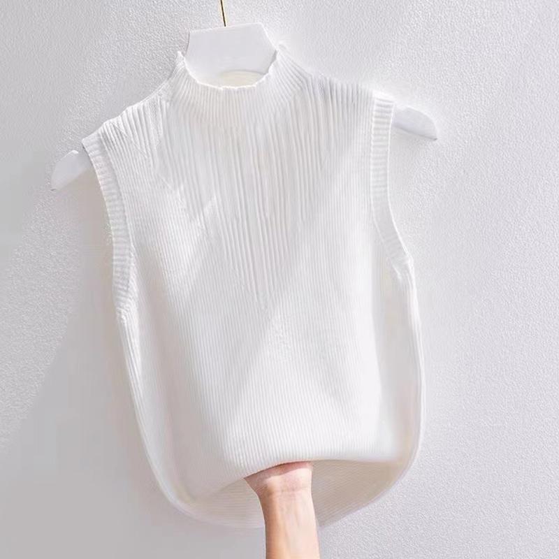 Summer Korean Solid Color Half Turtleneck Sleeveless Casual Knitted Vest For Women