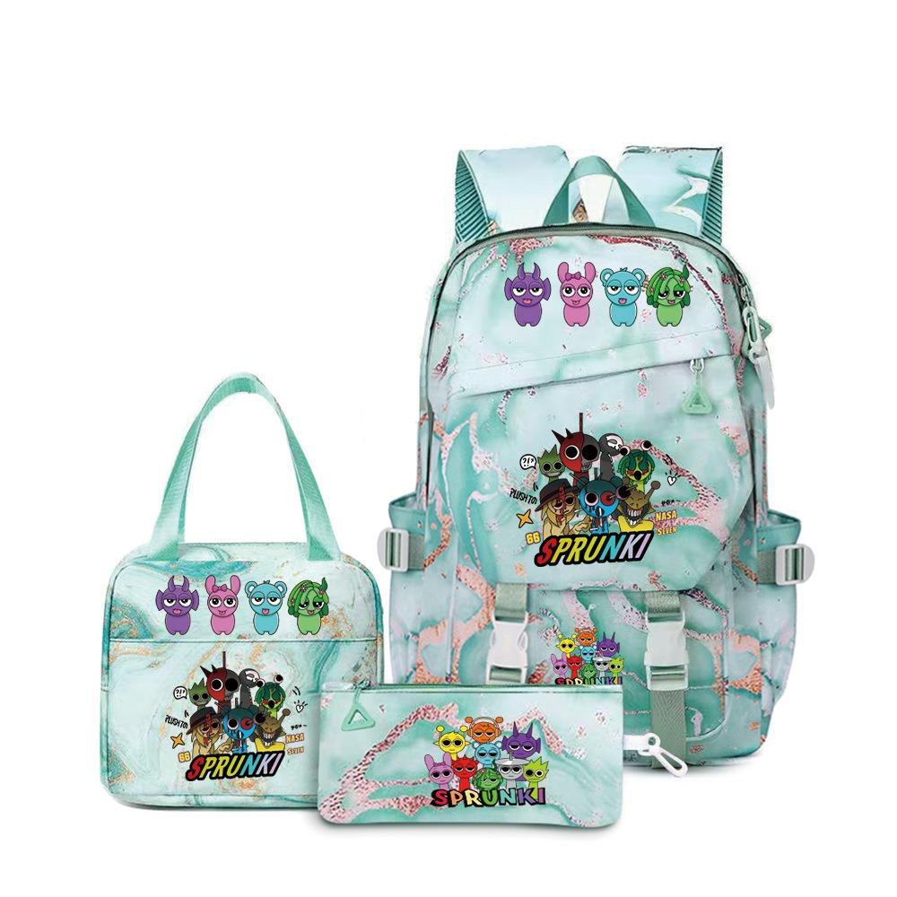 Rhythm box music game heat transfer backpack Sprunki pink schoolbag portable lunch bag stationery pencil case D