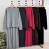 Large size loose knitted sweater women's two-piece set autumn and winter new round neck pullover sweater wide-leg pants set women