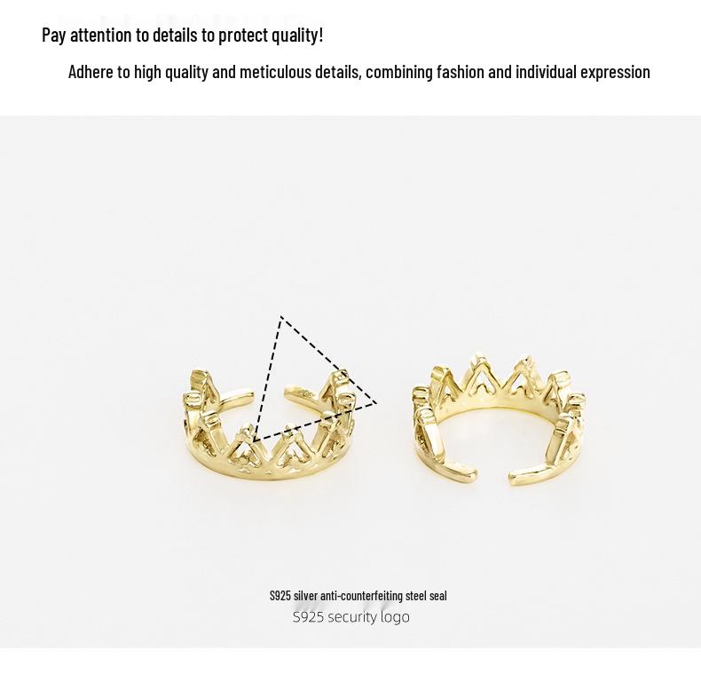 Banyan Tree S925 Silver Crown Ear Clip - No Piercing, Trendy Cold French Style for Women