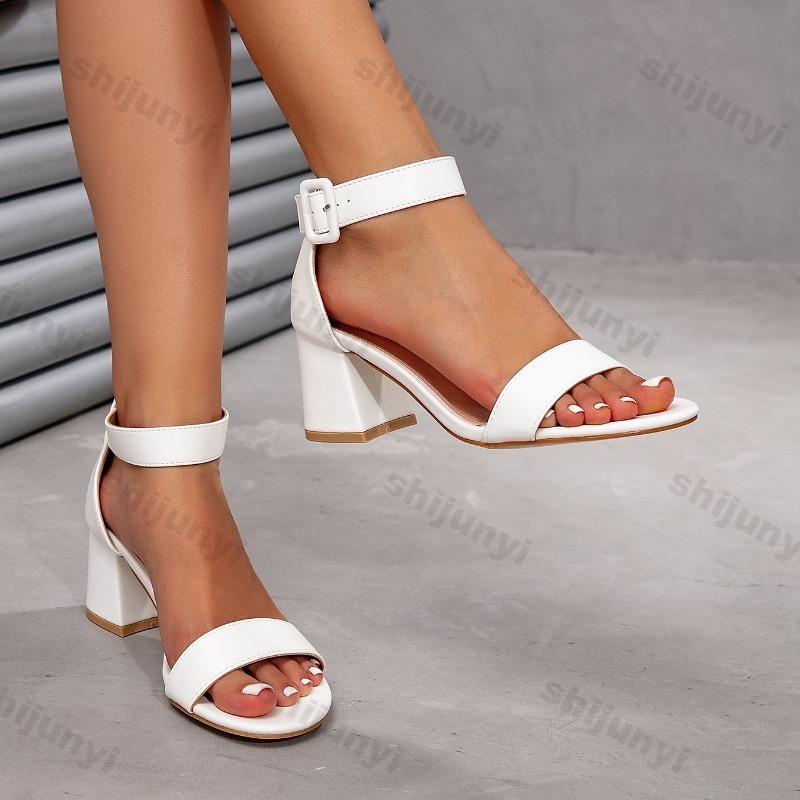 Sandálias de Salto Femininas Clássicas Simples Tira de Uma Palavra Conforto Biqueira Aberta Salto Alto Sapatos Verão Elegantes Versáteis Sandálias Plataforma