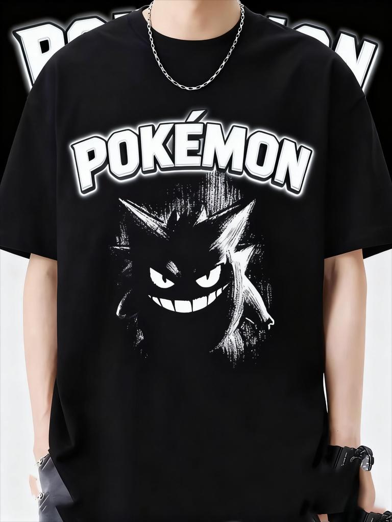 2025 Summer Poksammon Animation Brand 100 Cotton Gengar Printed Tshirt for Men and Children Harajuku Casual Short Sleeve Y2k