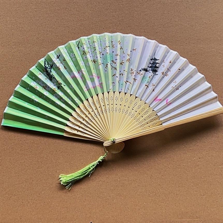 Ancient Style Chinese Hanfu Cheongsam Folding Fan for Women & Students - Portable and Perfect for Summer Dance.