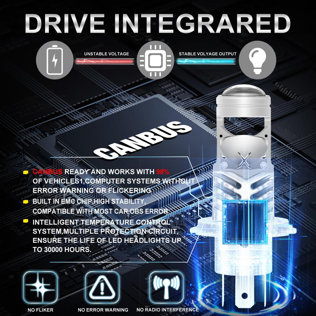 2 Stück H7 H4 Bi-LED Mini Projektorlinse LED Auto Scheinwerferlampen CANBUS HB2 9003 Fernlicht Abblendlicht 80000Lm Nebelscheinwerferlampe 12V Auto Motorrad Mini Linse