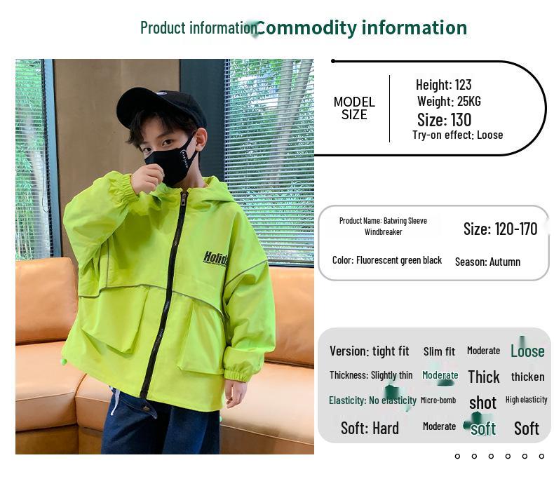Boys' 2026 Spring Hooded Windbreaker Jacket - Trendy and Casual Sportswear for Medium to Large Kids