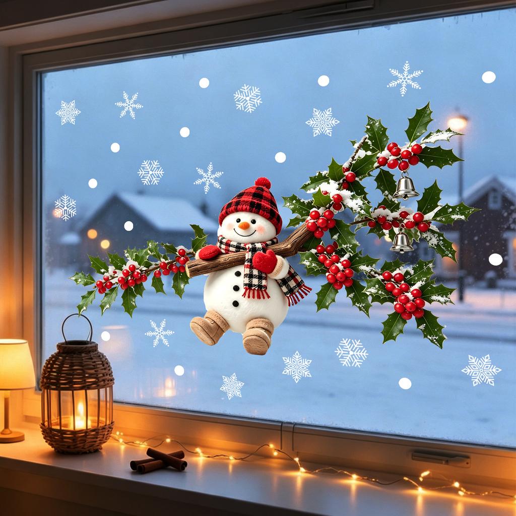 Swinging On A Swing, Snowman Christmas Static Window Sticker Does Not Damage Glass In The Living Room Window