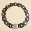 Fashion Bohemian Oval Disc Belt for Adult Western Waistband Ethnic PU Leather Hollowed Buckle Waiststrap for Dresses