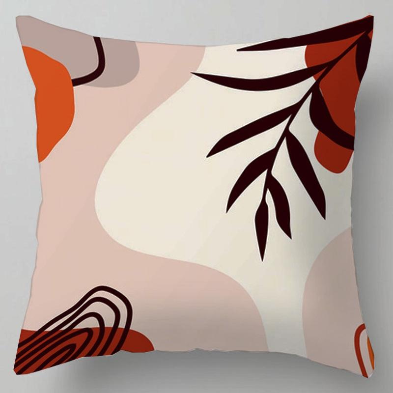 Geometric Abstract Floral Pattern Throw Pillow Cover With Short Plush Print For Living Room Sofa Decoration Cushion Cover