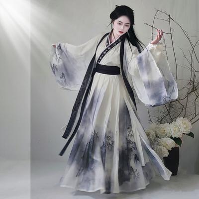 Hanfu Stile Dinastia Song Cinese Camicia a Maniche Larghe Unisex Lunghezza Vita Set Gonna Monopezzo