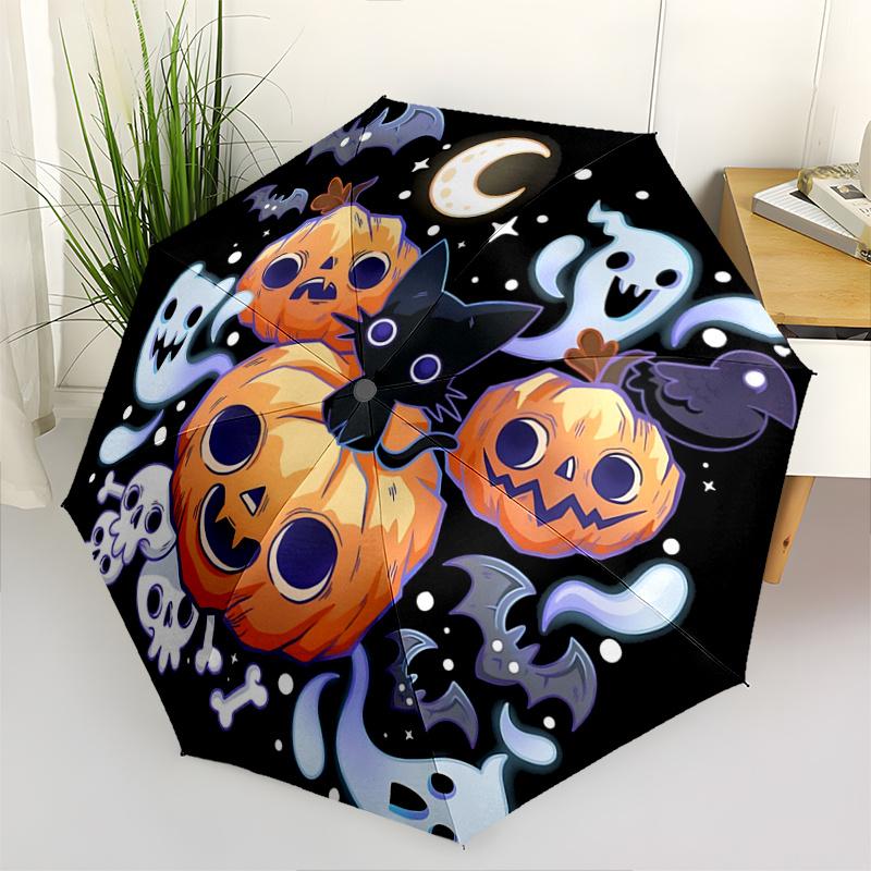 

1pc Halloween Theme Cat & Pumpkin Cartoon Umbrella, Portable 3-Fold Compact Umbrella, Suitable for Camping, Hiking and Travel, Ideal Easter