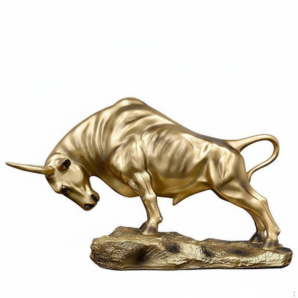 Golden Bull Statue Nordic Design Charging Bovine Figurine Wealth Symbol Tabletop Decor for