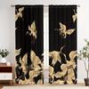 2PCS Blackout Curtains Oriental Golden Chinese Crane Vintage Print Polyester Rod Pocket Top for Living Room Elegant Home Decor