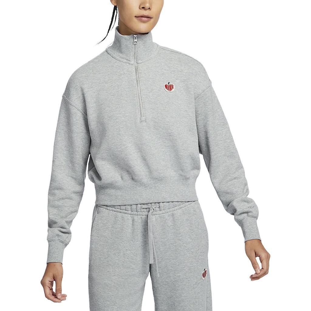 Nike Sportbekleidung Phoenix Fleece Stehkragen Bequemes Sport-Kurzarm-Halb-Zip-Sweatshirt Damen-Sweatshirt Dunkelgrau HV8731063