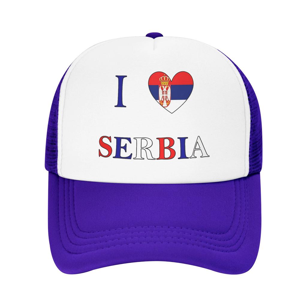 I Love Serbia Mesh Sun Hats Tennis Skate SunProof Snapback Cap FeUnisex Unisex Stylish Design Hip Hop Hats
