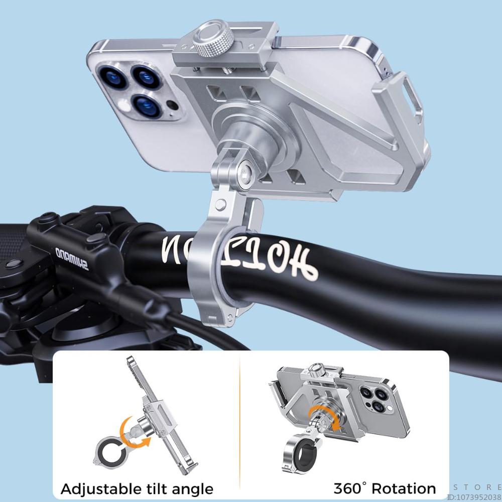 Aluminum Mobile Phone Holder for Motorcycle, Handlebar Bike Phone Mount,Suitable for Cycling, Mountain and Off-road