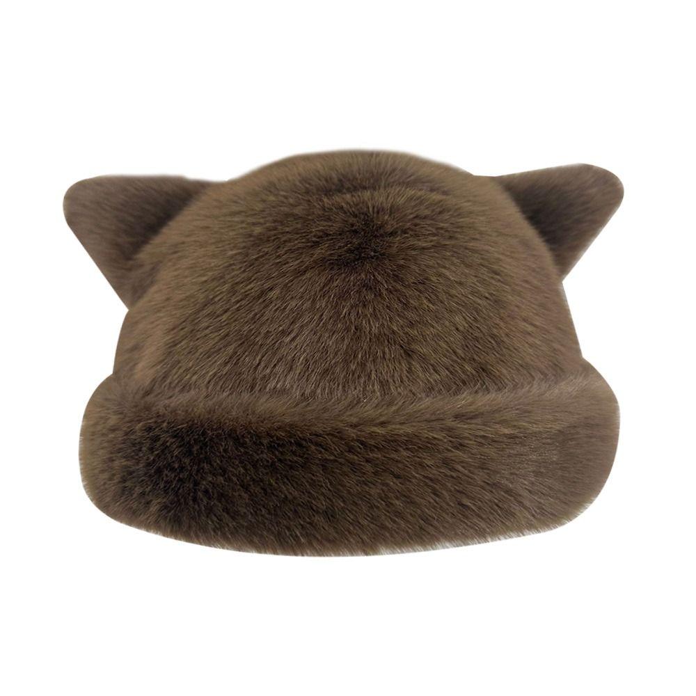 Fashion Warm Winter Hat Thicken Cute Ears Fluffy Fur Bucket Hat Ear Protection Snowy Day Fisherman Hat Women
