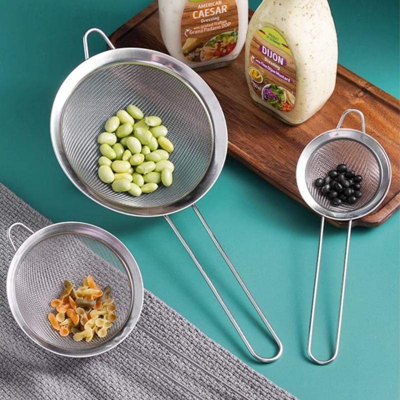 3Pcs Stainless Steel Fine Mesh Flour Sifter Set With Handle For Baking Cake Powder Sieve Kitchen Cooking Strainer Accessories