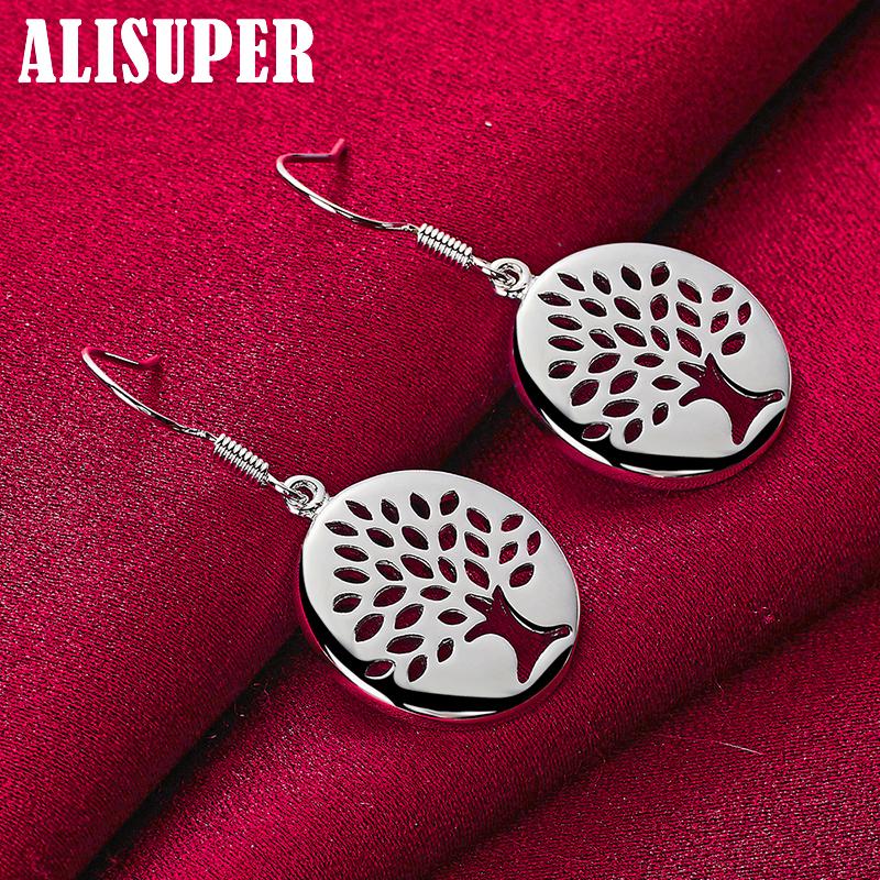925 Sterling Silver Circle Tree Drop Earrings Jewelry