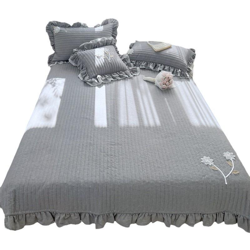 Pure cotton yarn-dyed bed cover, quilted quilted cotton non-slip cotton three-piece set, cross-border tatami mattress can be covered