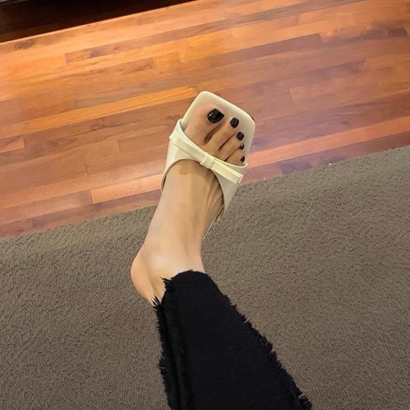 Fashion Bow Slippers High Heels Shoes Casual Fashion Sandals New Beach Dress Slides Pumps Designer Cozy Female Flip Flops Zapatos Mujer