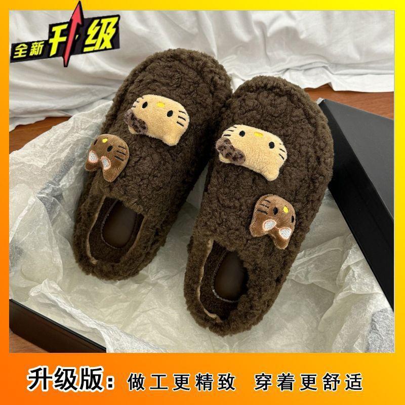 

Модные универсальные удобные повседневные пушистые тапочки женские осенне-зимние новые для улицы на толстой подошве с котенком хлопковые тапочки женские 40