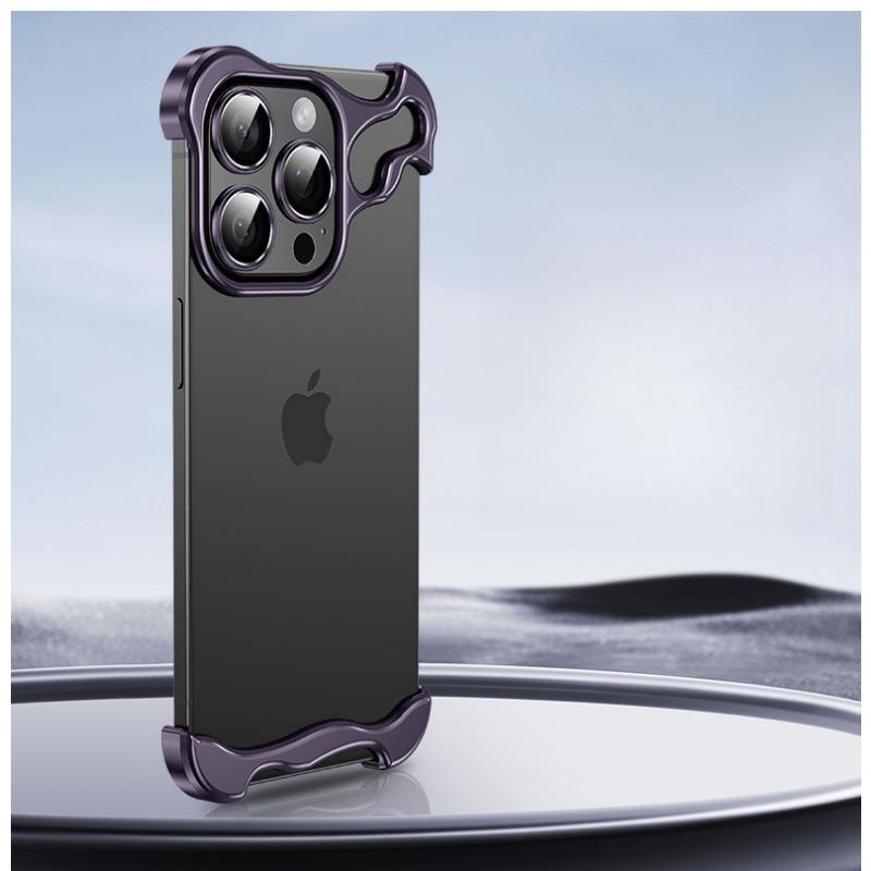

Applicable To IPhone15Pro Mobile Phone Case Special-shaped Metal Corner Pad 14ProMa Anti-fall Frameless Protective Case Apple 15Plus фиолетовый