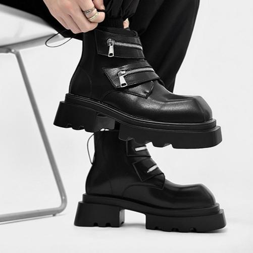 

Мужские модные ботинки на высоком голенище с квадратным носком, мужские высококлассные ботинки челси на платформе, обувь парикмахера из высококачественной кожи дерби 38 чёрный