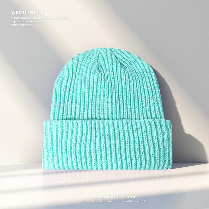 Hat Women's Autumn and Winter Fashion Solid Color Loose Knitted Hat Men's Thickened Woolen Hat Winter Warm Ear Protection Cold Hat