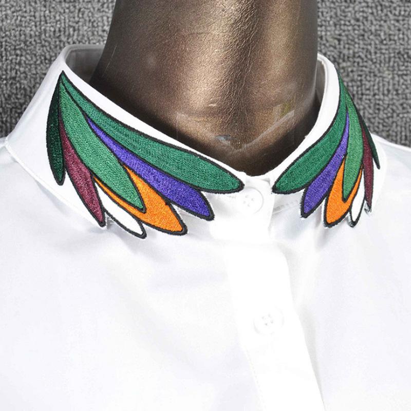 Women's Fake Collar Shirt White Fake Collar Women Detachable Collars Embroidery Cotton False Collar Shirt Col Amovible Femme