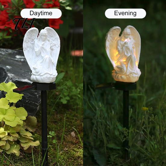 French Retro Courtyard Decor Solar Angel Garden Light, Waterproof Pathway Lighted Praying Warm LED Yard Path Lighting Statue with Stake for Patio Lawn