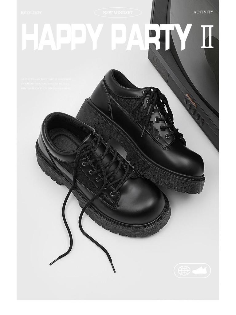Men's British Style Height Increasing Derby Shoes - Black Leather, Thick Sole, Casual or Wedding Wear