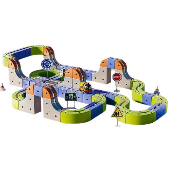 1 Set Magnetic Track Building Block Train Toy DIY Educational Children Electric Train Puzzle Track Toy with Road Signs Toddlers Boys Girls Gift