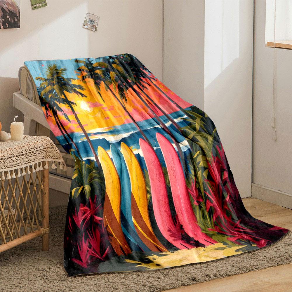 "Colorful Surfboards At Sunset" Print Blanket Soft and Cozy Perfect for the Living Room Bed Sofa or a Nap,gift